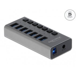 DeLOCK DeLOCK USB hub met 7 poorten en aan/uit schakelaars - USB3.0 - externe 12V voeding / grijs - 1 meter