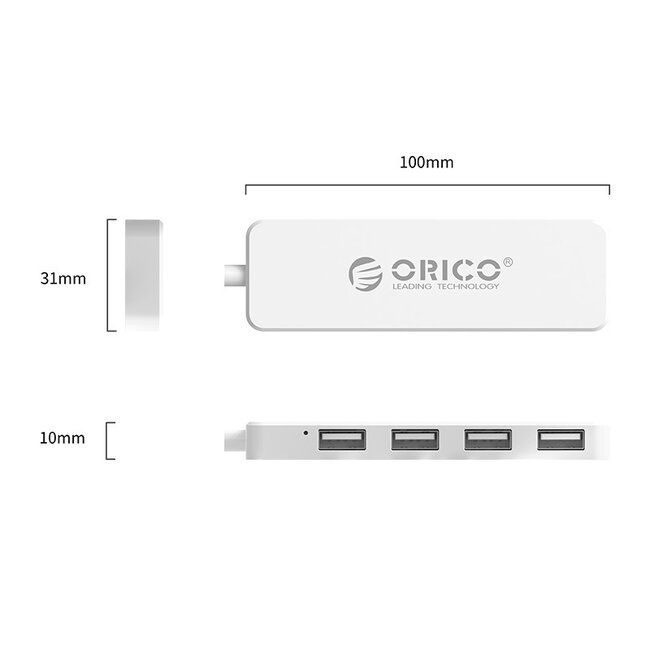 Orico USB hub met 4 poorten - USB2.0 - busgevoed / wit - 0,30 meter