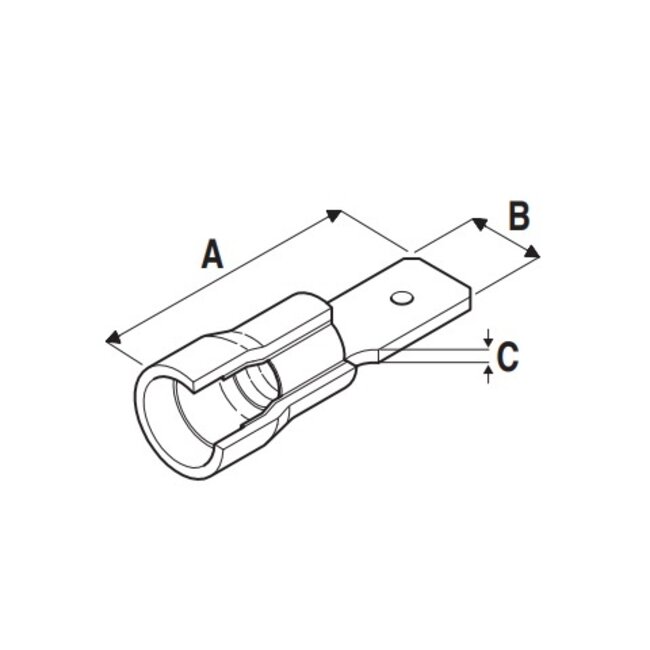 Vlakke kabelschoen (m) - 6,3mm / blauw - half geïsoleerd (100 stuks)