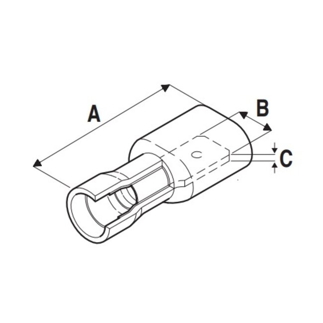 Vlakke kabelschoen (m) - 6,3mm / geel - geïsoleerd (100 stuks)