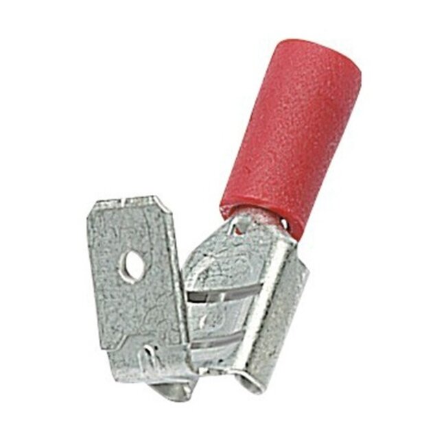 Vlakke kabelschoen (v + m) - 6,3mm / rood - half geïsoleerd (100 stuks)