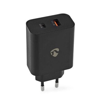 Nedis Nedis thuislader met 1 USB-C PD en 1 USB-A Quick Charge 3.0 poort - Smart IC - 65W / zwart