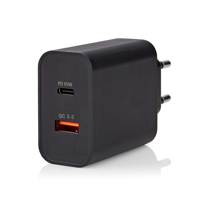 Nedis thuislader met 1 USB-C PD en 1 USB-A Quick Charge 3.0 poort - Smart IC - 65W / zwart
