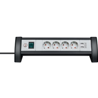 Brennenstuhl Brennenstuhl Premium-Office-Line stekkerdoos met 4 contacten en 2x USB / zwart/grijs - 1,8 meter