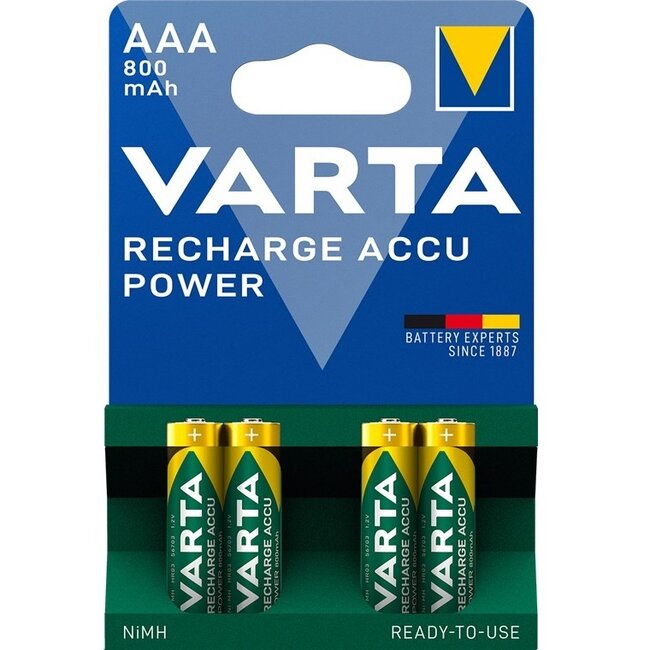 Varta AAA (HR03) Recharge Accu Power batterijen / 800 mAh - 4 stuks in blister