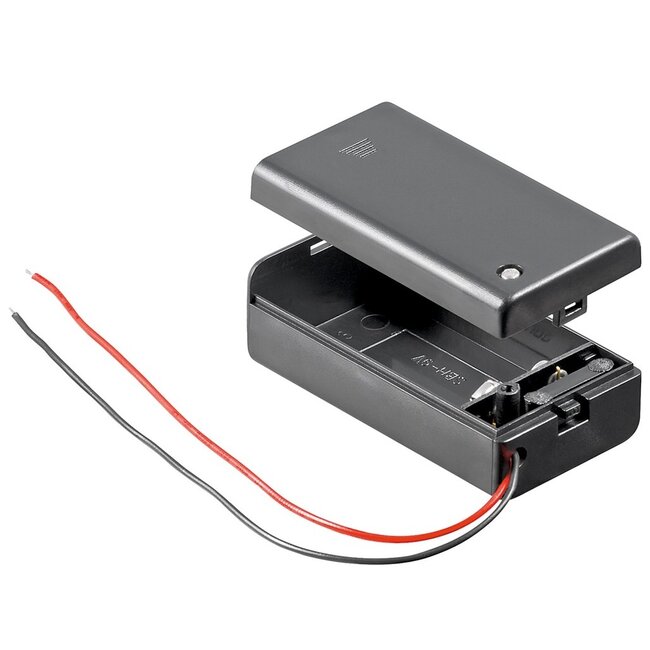 Batterijhouder voor 1 9V/E-batterij - waterafstotend - kabel met open einde - versie 4