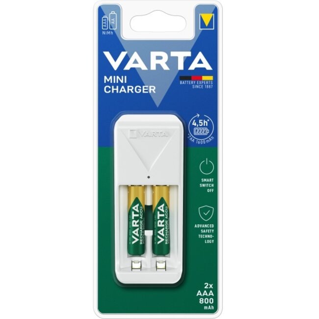 Varta Easy Mini Charger batterijenlader voor AA/AAA met 2x AAA / 800 mAh / wit
