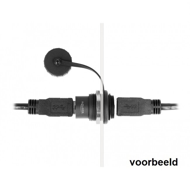 USB naar USB inbouw adapter met beschermkap - IP67 - USB3.0 / zwart
