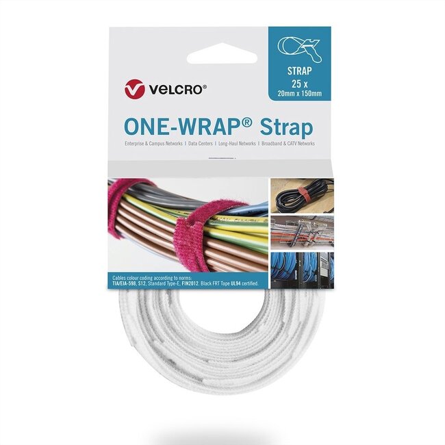 Velcro One-Wrap klittenband kabelbinders 150 x 12mm / wit (25 stuks)