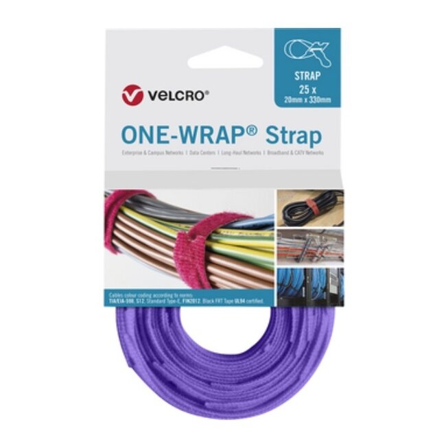 Velcro One-Wrap klittenband kabelbinders 330 x 12mm / paars (25 stuks)