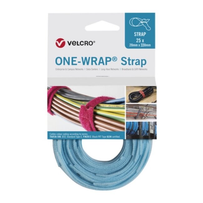 Velcro One-Wrap klittenband kabelbinders 330 x 12mm / lichtblauw (25 stuks)