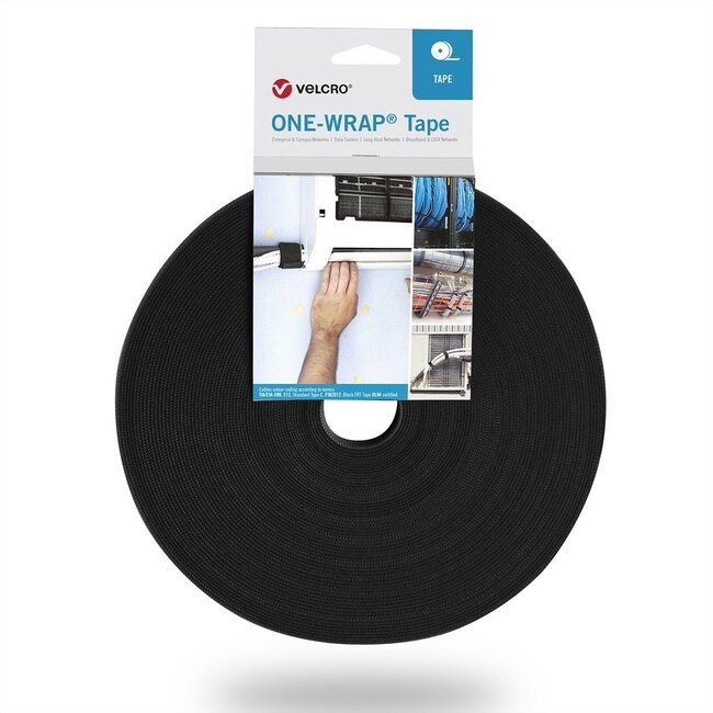 Velcro One-Wrap klittenband rol 10mm / zwart (25 meter)