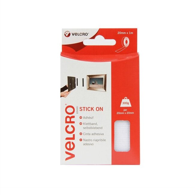 Velcro Stick On klittenband rol 2-delig (zelfklevend) 20mm / wit (1 meter)