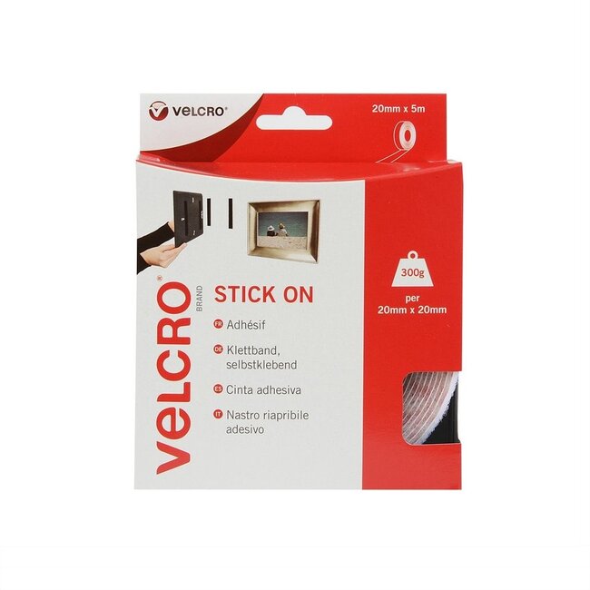 Velcro Stick On klittenband rol 2-delig (zelfklevend) 20mm / wit (5 meter)