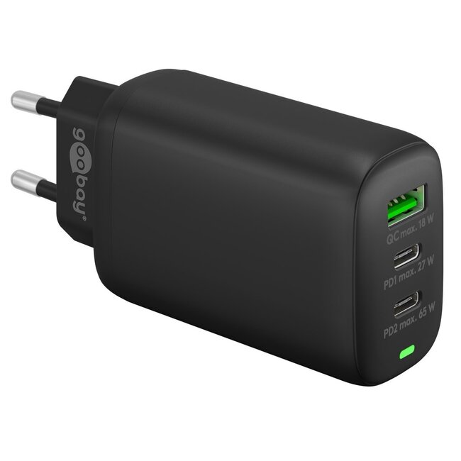 Goobay thuislader met 2 USB-C PD en 1 USB-A QC poorten - 65W / zwart