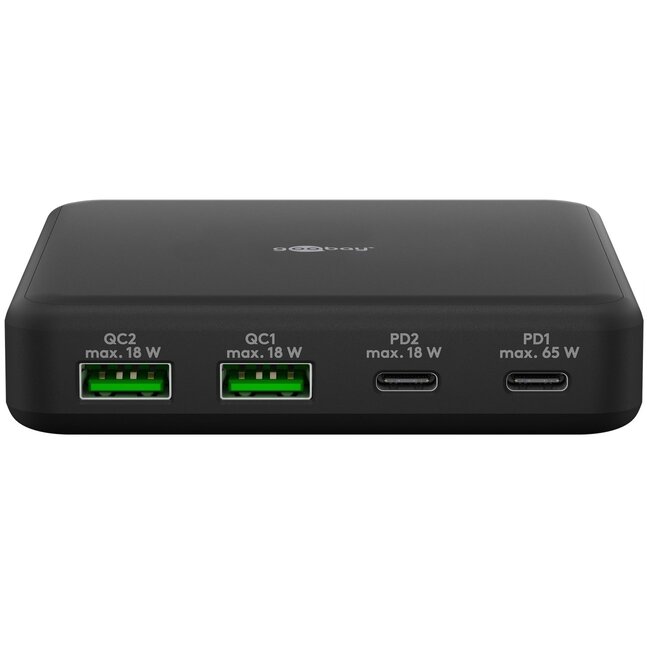 Goobay thuislader met 2 USB-C PD en 2 USB-A QC poorten - GaN - 65W / zwart