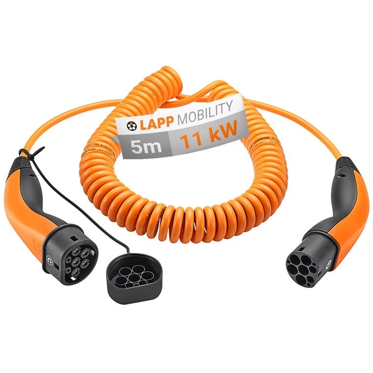Type 2 EV Oplaadkabel - Spiraalvormig - Tot 11 kW - 5 meter -  Oranje