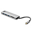 ACT USB-C hub met 3x USB-A, 1x USB-C PD 60W poort en kaartlezer - USB3.0 / aluminium - 0,15 meter