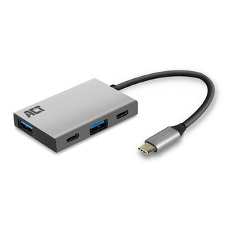 ACT ACT USB-C hub met 2 USB-A en 2 USB-C poorten - busgevoed - USB3.2 (tot 10 Gbit/s) / aluminium - 0,15 meter