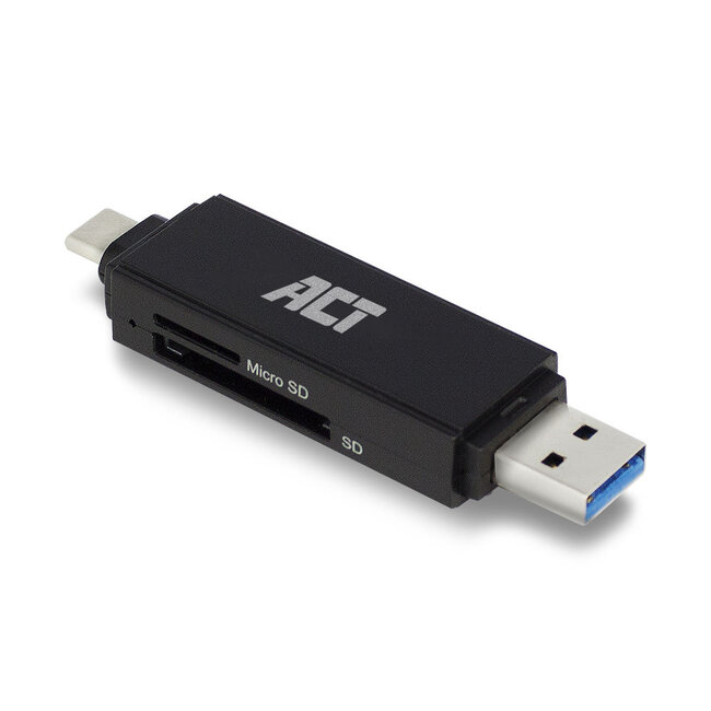 ACT USB Cardreader met USB-C/USB-A connector en 2 kaartsleuven - voor (Micro) SD/TF/MMC - USB3.0