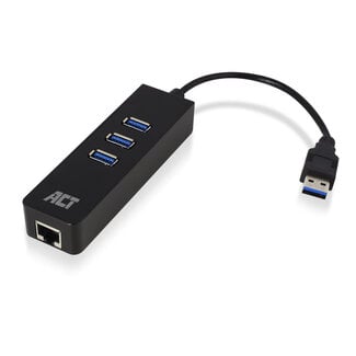 ACT ACT USB naar RJ45 Gigabit LAN adapter met 3-poorts USB hub - USB3.0 - CAT6 / zwart - 0,15 meter