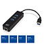 ACT USB naar RJ45 Gigabit LAN adapter met 3-poorts USB hub - USB3.0 - CAT6 / zwart - 0,15 meter