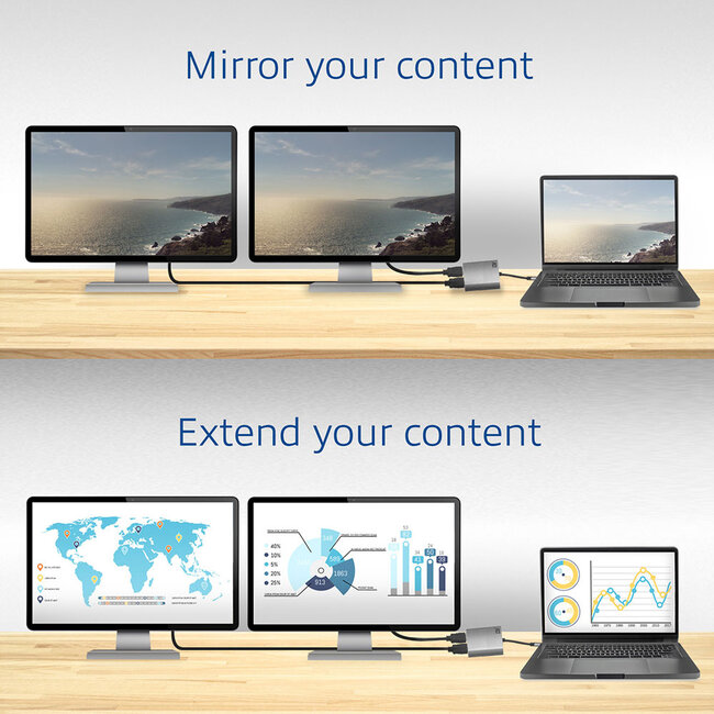 Nedis USB-C naar 2x HDMI 4K 30Hz adapter / zwart - 0,10 meter