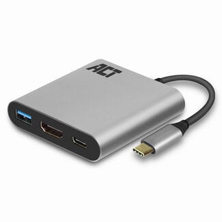 ACT ACT USB-C naar HDMI 4K 30Hz, USB-A en USB-C PD 60W adapter / aluminium - 0,15 meter