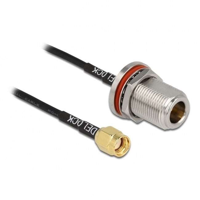 N (v) - RP-SMA (m) inbouw kabel - RG174 - 50 Ohm / zwart - 0,30 meter