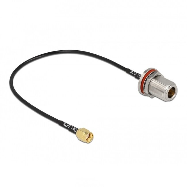 N (v) - RP-SMA (m) inbouw kabel - RG174 - 50 Ohm / zwart - 0,30 meter