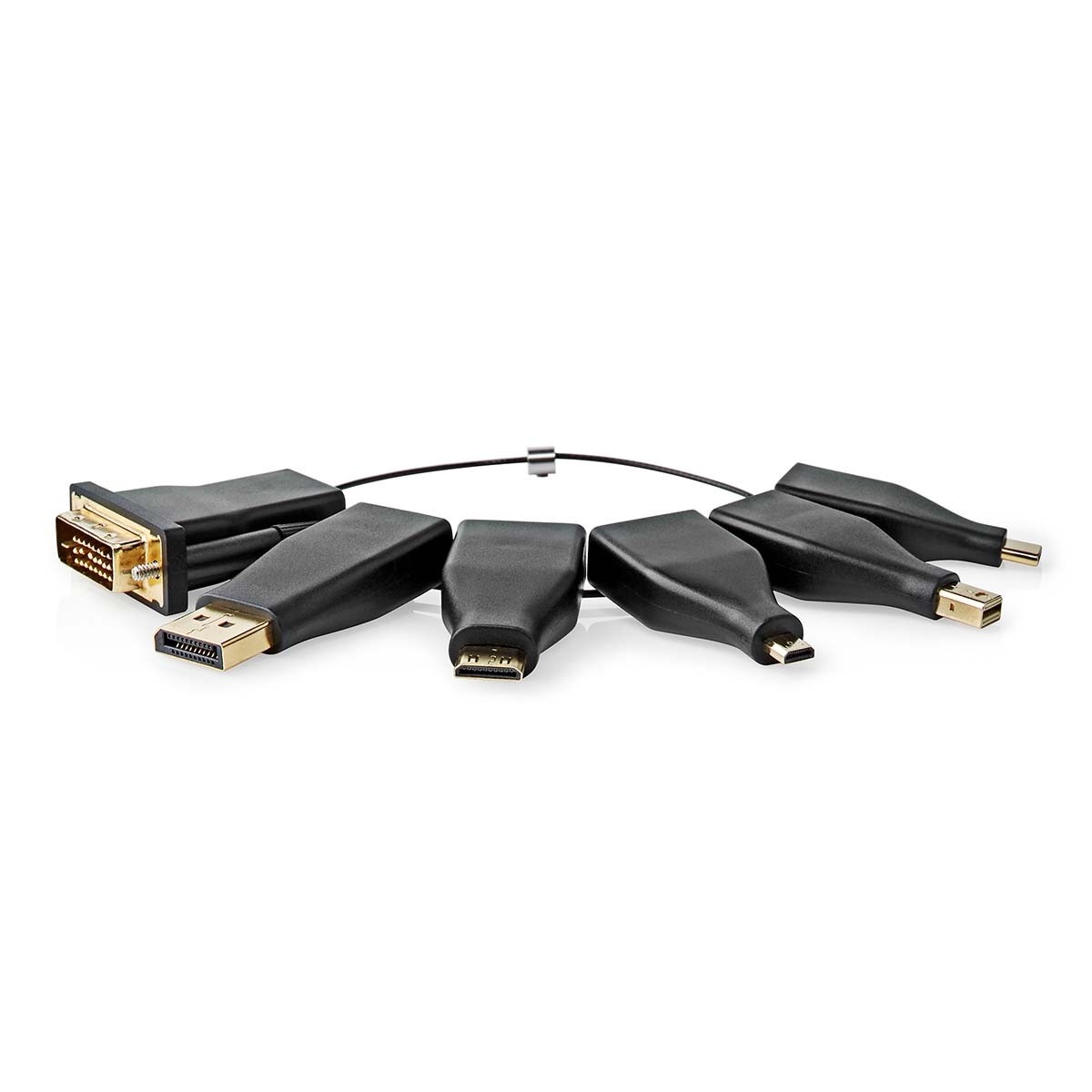 Nedis HDMI™-Adapter | DisplayPort Male / DVI-D 24+1-Pins Male / HDMI™ Micro-Connector / HDMI™ Mini-Connector / Mini-DisplayPort Male / USB-C™ Male | HDMI™ Female | Verguld | Recht | PVC | Zwa