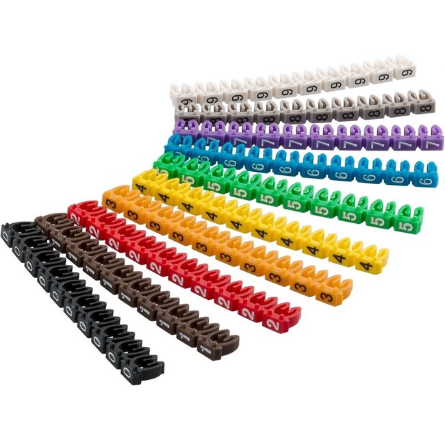 Goobay markeerclips (0-9) voor kabels - 2,8 - 4,6 mm - 100 stuks / diverse kleuren