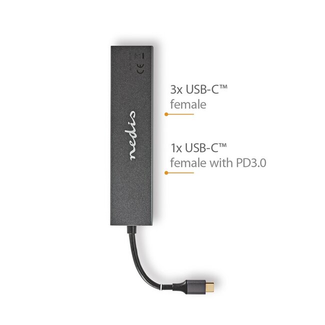 Nedis USB-C hub met 3x USB-C en 1x USB-C PD 100W poort - USB3.2 (tot 10 Gbit/s) / aluminium - 0,15 meter