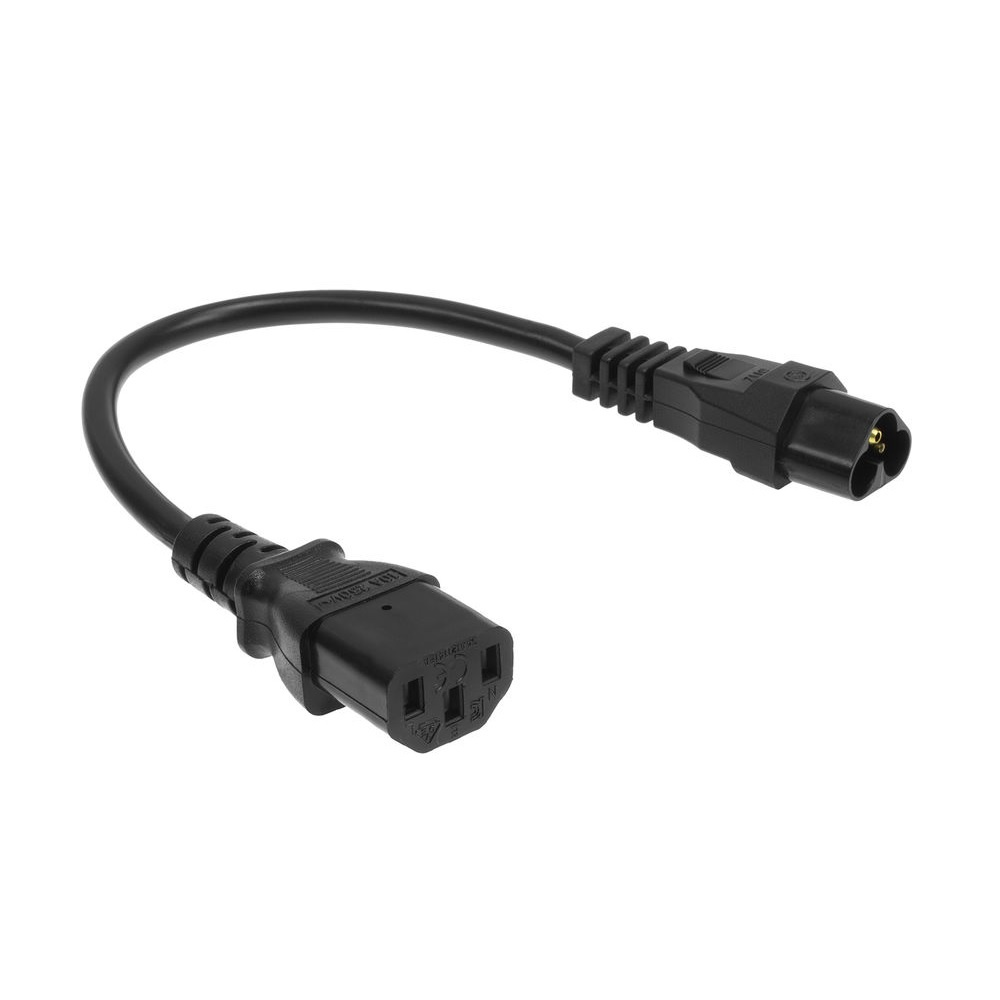 C6 - C13 Stroomkabel - Geaard - 3 x 0,75mm2 - 0,2 meter - Zwart