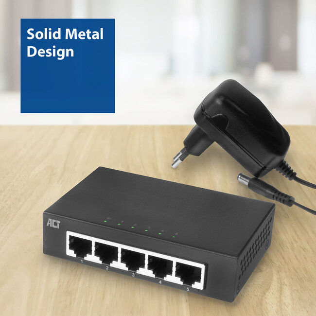 ACT Gigabit Ethernet Switch met 5 poorten - metalen behuizing / zwart