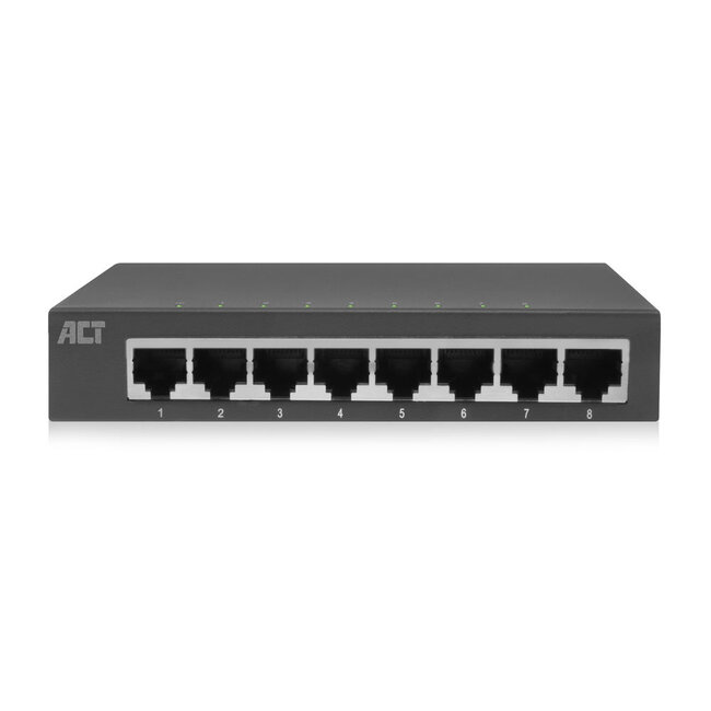 ACT Gigabit Ethernet Switch met 8 poorten - metalen behuizing / zwart