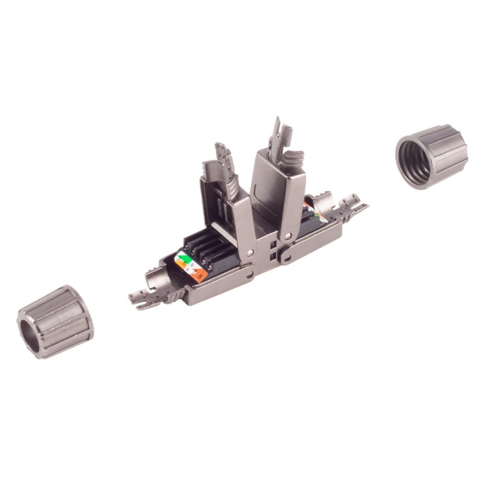 Toolless Netwerkkabel Koppelstuk - LSA - 8P8C - Met wartels - STP - Metaal - Zilver