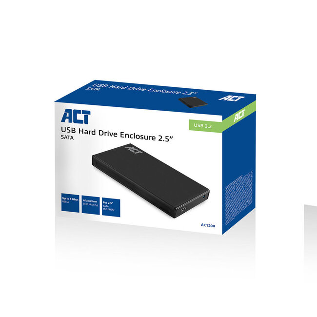 ACT HDD behuizing voor 2,5'' SATA HDD/SSD - USB3.0 (5 Gbps) - aluminium / zwart