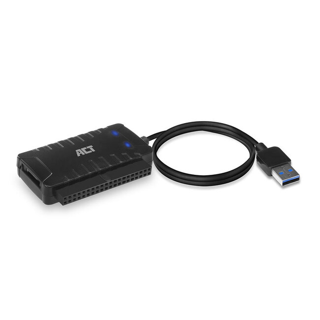 ACT USB-A naar SATA/IDE adapter voor 2,5'', 3,5'' en 5,25'' HDD/SSD - USB3.0 (5 Gbps) / zwart