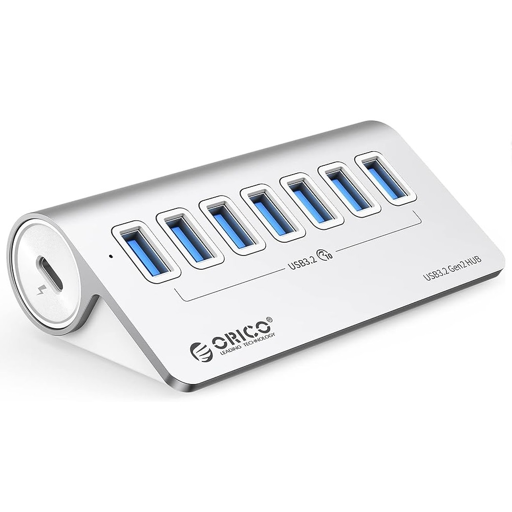 Orico USB Design Hub aluminium met 7x USB-A (3.2 Gen2) 50cm kabel | 10Gbps | Zilver