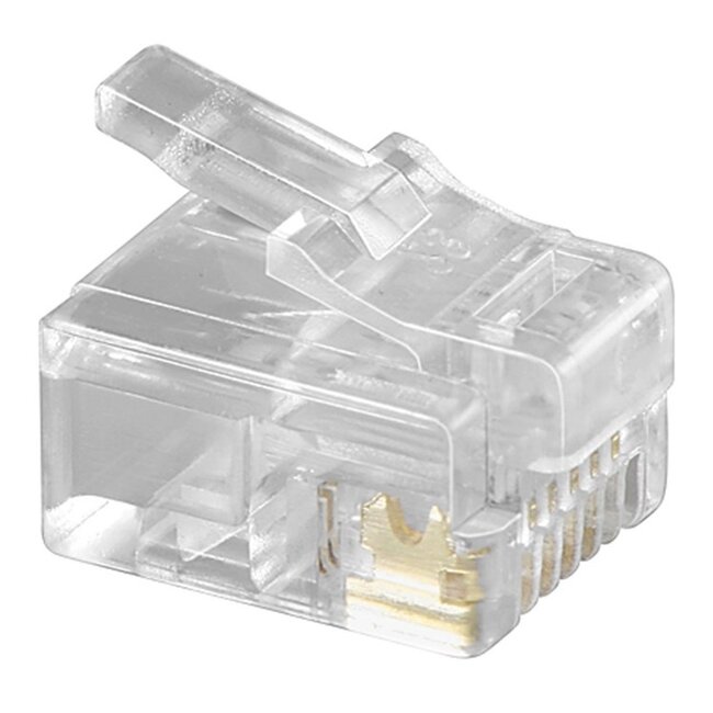 RJ12 krimp connectoren (6P6C) voor ronde telefoonkabel - 10 stuks / transparant