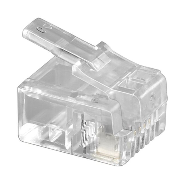 RJ11 krimp connector (6P4C) voor ronde telefoonkabel - per stuk / transparant