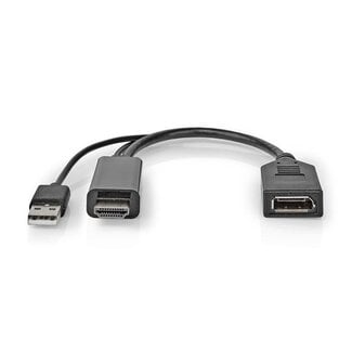 Nedis HDMI (m) naar DisplayPort (v) actieve adapter - HDMI 2.0 / DP 1.2 (4K 60Hz) - voeding via USB-A (m) / zwart - 0,20 meter