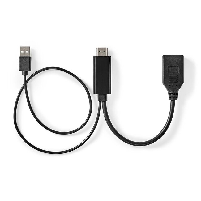 HDMI (m) naar DisplayPort (v) actieve adapter - HDMI 2.0 / DP 1.2 (4K 60Hz) - voeding via USB-A (m) / zwart - 0,20 meter