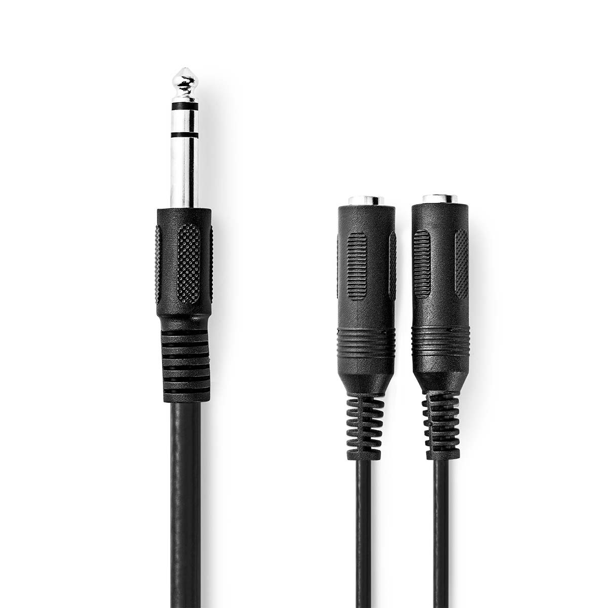 Stereo-Audiokabel | 6,35 mm Male | 2x 6,35 mm Female | Vernikkeld | 0.20 m | Rond | Zwart | Doos