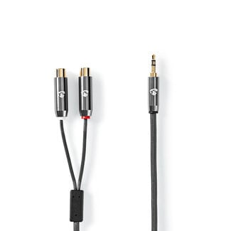 Nedis Nedis Premium 3,5mm Jack (m) - Tulp (v) stereo audio adapter kabel / zwart - 0,20 meter