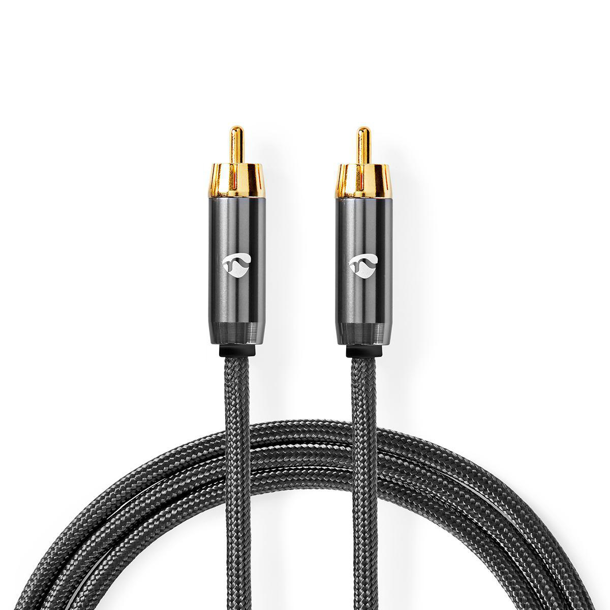 Nedis Subwoofer-Kabel | RCA Male | RCA Male | Verguld | 5.00 m | Rond | 4.5 mm | Antraciet / Gun Metal Grijs | Cover Box