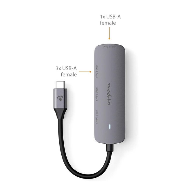 Nedis USB-C hub met 4 poorten - busgevoed - USB3.0 / grijs - 0,10 meter