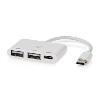 Nedis Nedis USB-C hub met 2x USB-A en 1x USB-C - busgevoed - USB2.0 / wit - 0,10 meter