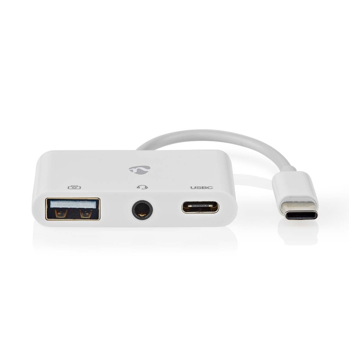Nedis USB Multi-Port Adapter - USB 2.0 - USB-C™ Female - USB-A Female / USB-C™ Female / 3,5 mm Female - 480 Mbps - Rond - Vernikkeld - PVC - Wit - Doos